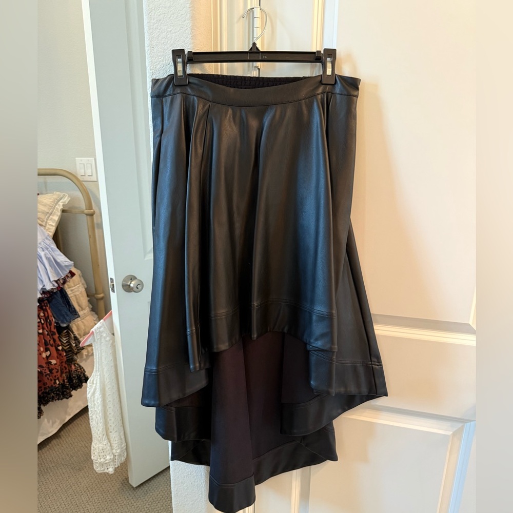 Anthropologie Black High-Low A-Line Leather Skirt